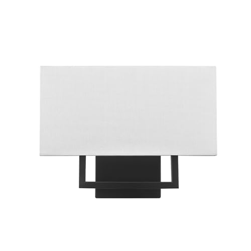 Image of Globe Electric 2-Light Wall Sconce, Matte Black, White Linen Shade, Rectangular Cutout Body, Dimmable, 65000081