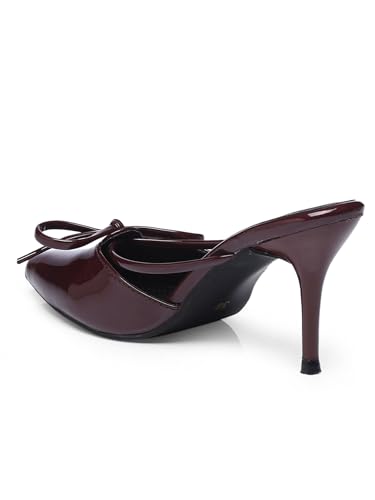 Image of Women's Wine Red Patent Leather Stiletto Heels Pointed Toe High Heel Pumps with Stylish Bow Elegant Dress Shoes for Party or Wedding