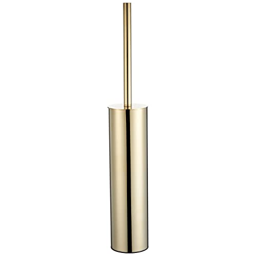 Image of Freestanding Luxury Toilet Brush 304 Stainless Steel Toilet Brush and Holder 19-Inches Tall Round Rust Resistant Anti-Odor and Easy to Clean with Polished Gold Finished