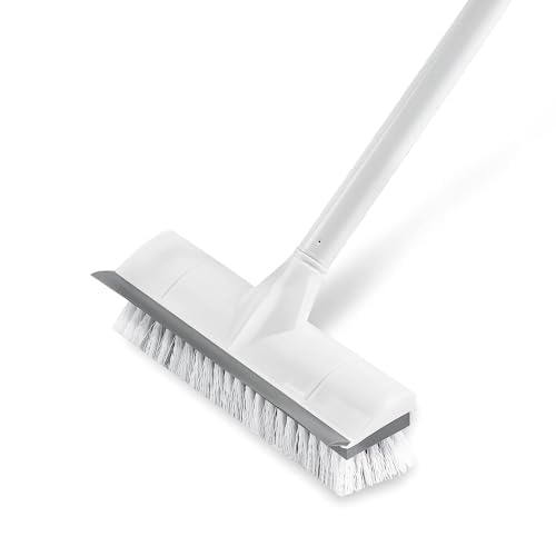 PORBE LUXURIOUS BEAUTY 2-in-1 Bathroom and Toilet Floor Cleaning Brush with Squeegee Long Handle Scrubber Brush for Kitchen Carpet Bathroom Wall and Tile Cleaning