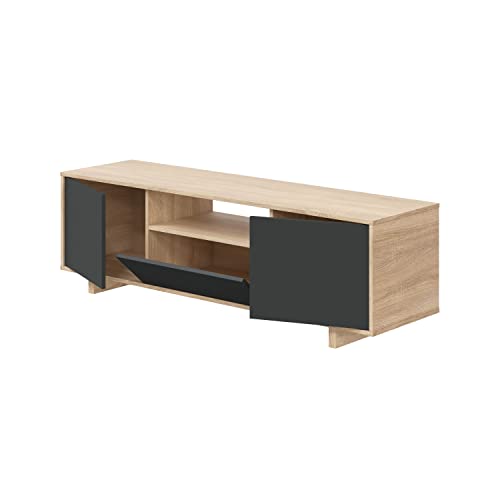 Modulo-TV-Mueble-de-Salon-Juego-de-Muebles-Modelo-Zaira-Acabado-en-Roble-Canadian-y-Gris-Antracita-Medidas-150-cm-Ancho-x-46-cm-Alto-41-cm-Fondo