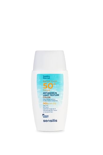 Sensilis - Water Fluid 50+ Color, Fotoprotector Antiedad Facial con Ácido Hialurónico y Vitamina E, Ultra-Fluido con Color Acuoso y SPF 50+, para Pieles Sensibles - 40 ml