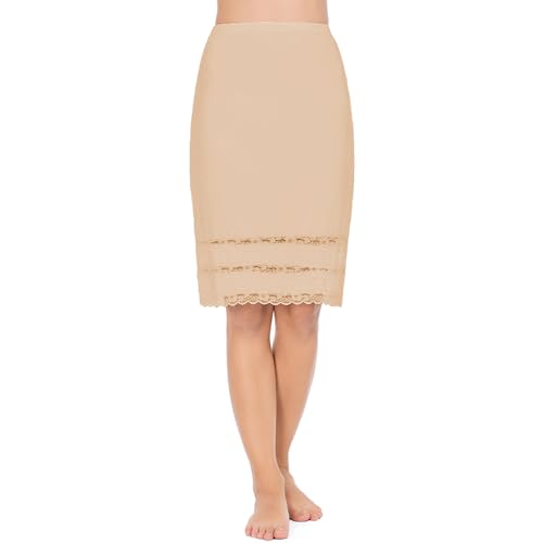 Image of MANCYFIT Half Slips for Women Underskirt Dress Extender Lace Trim Knee Length Midi Skirt 19-26 inch Length