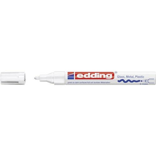 edding 750 gloss paint marker - white - 1 paint marker - round nib 2-4 mm - paint pen for glass, pebbles, wood, plastic, paper - waterproof, high coverage
