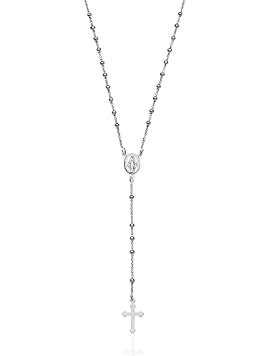 Aka Gioielli® - Collier Chapelet en Argent 925 avec Médaille Vierge Marie Miraculeuse et pendentif Croix pour femme