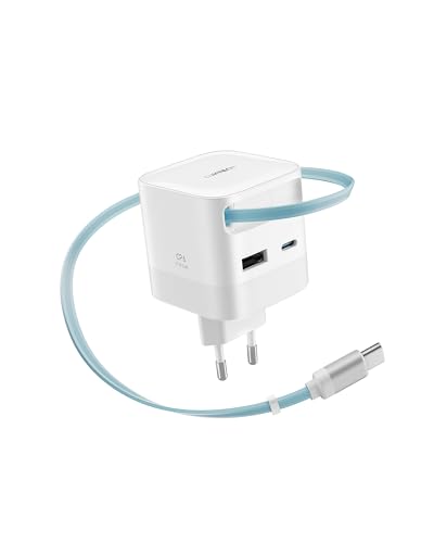 CUKTECH CP6 USB-C Ladegerät 65W GaN Schnellladegerät mit Integriertem Ausziehkabel (0,7 m), kompatibel mit MacBook Pro/Air, iPhone 17/Air/17 Pro/16/15, iPad, Galaxy S25/S24