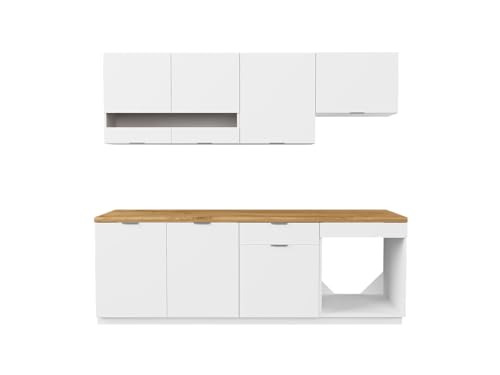 Vente-unique - Cuisine compléte - avec Plan de Travail 200 cm - Blanc et Naturel - CARMEO