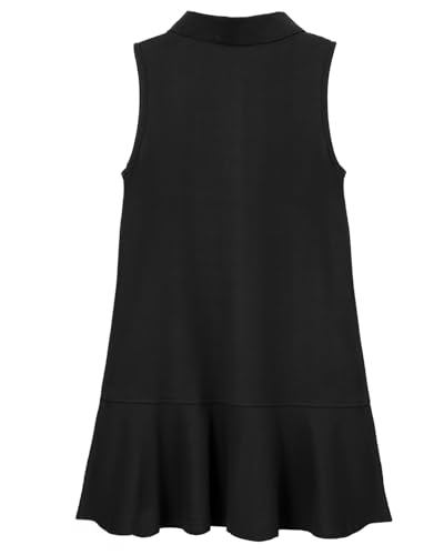 Image of YEXPINE Women's Sleeveless Polo Dress Ruffle Hem Lapel V Neck T-Shirt Summer Mini Dresses