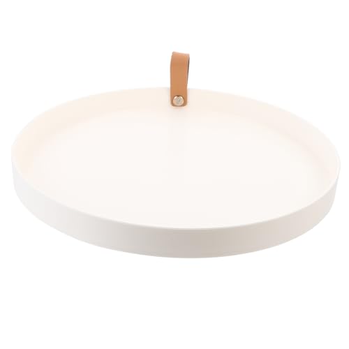 CTIRCHIU Vassoio Rotondo Bianco per Cosmetici e Gioielli Vassoio Portaoggetti in PU Organizer per Bagno e Scrivania Design Compatto e Leggero