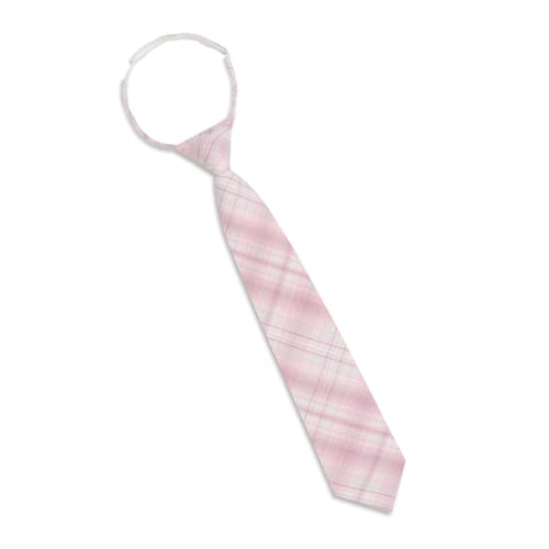 Gsyziux Ties for Women and Girls, Adjustable Ladies' Striped Tie Pre-Tied Womens Tie for School Office Prom Anniversary (Pink White Plaid Necktie)