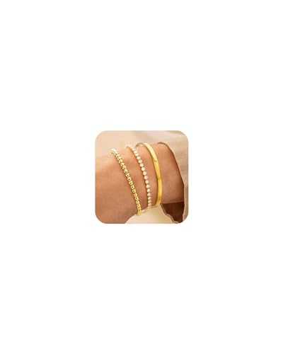 Gold Bracelets - Stackable Tennis & Cuff Bracelets, Gold Bangles, Cubic Zirconia, 18K Gold Plated, Gifts for Women & Girls