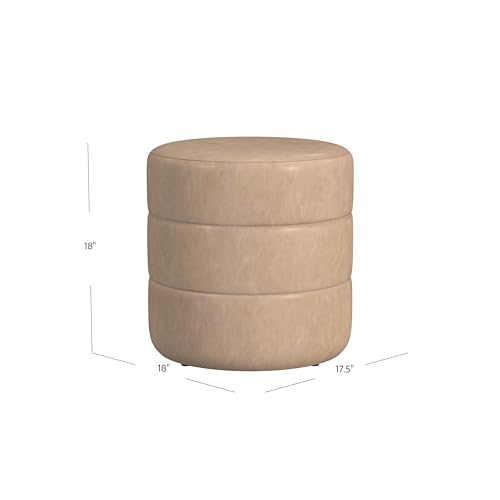 Image of HomePop 18 inch Round Ottoman - Sand Faux Leather