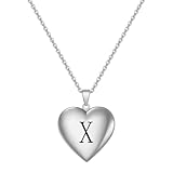HIJONES Hombres Mujer Acero Inoxidable Collar Locket de Corazón Abierto Inicial Foto que Sostiene Imágenes Colgante Regalos de Cumpleaños Plata X