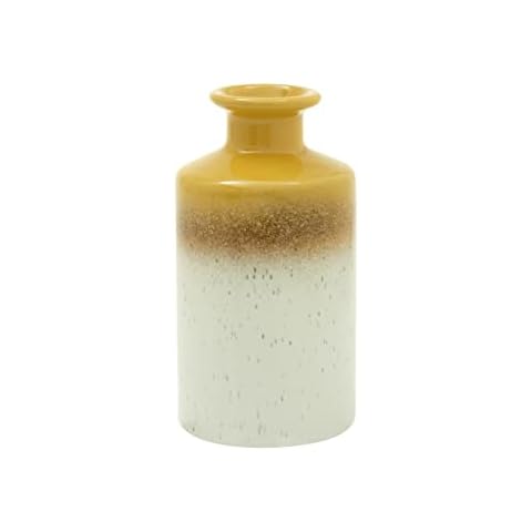 Kusso Mustard Yellow Ombre Ceramic Small Vase with Slim Neck Painted Flowerpot Pottery for Fresh Daffodils Tulips Dried Flowers or Pampas Grass Cover