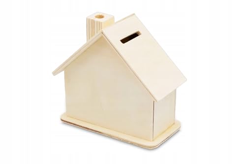 Wooden World – Wooden House-Shaped Money Box with Our Coin Container – Perfect for DIY Crafts – 10.5 x 11 x 6 cm