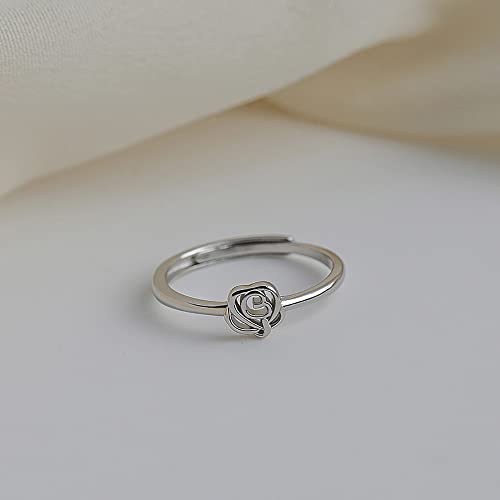 Izpack Cute Rose Flower Stacking Knuckle Ring 925 Sterling Silver Hollow Floral Open Adjustable Thin Rings Eternity Promise Statement Bands Minimalist Jewelry Gifts For Women Girls Girlfriend #TOP4
