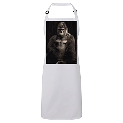 Tablier cuisine de qualité premium blanc portrait gorille style classe