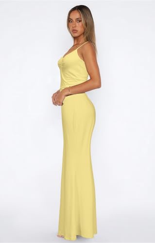 Two Piece Skirt Set for Women - Sexy 2 Pc Sleeveless Spaghetti Strap Pleated Tank Top Maxi Long Skirts Sets3