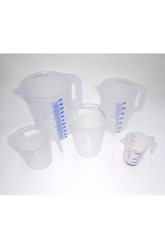 5'li Set Şeffaf Kırılmayan Plastikten Kulplu Sürahi Tipi Ölçek Kapları Çok Amaçlı Dereceli Ölççü Kabı