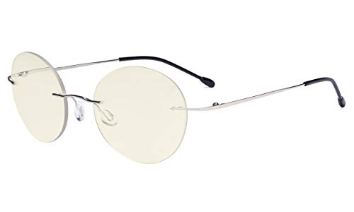 Eyekepper Frameless Progressive Glasses Multifocus Readers Blue light Filter Round Retro Reading Eyeglasses Men Women Silver +1.00