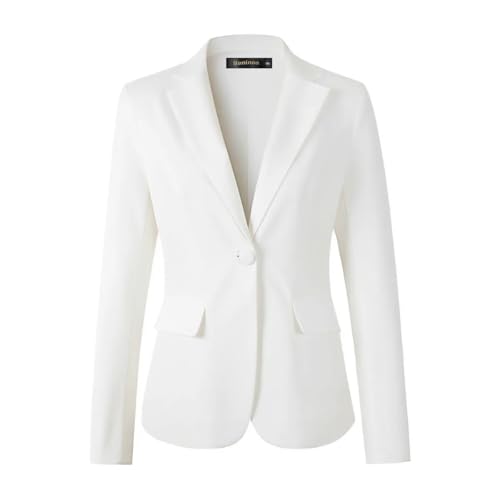Beninos Womens Business Casual Blazer Office Work Solid Suit Jacket (918 White, L)