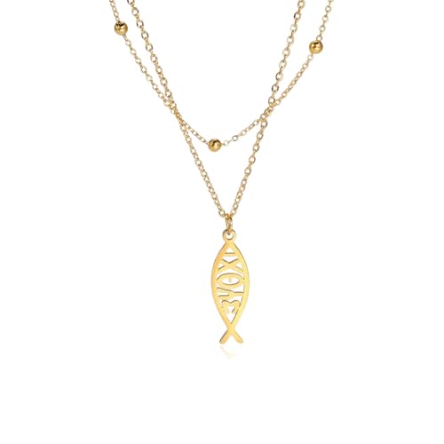 Collier Ichthys en argent avec pendentif poisson de Jésus pour chrétiens