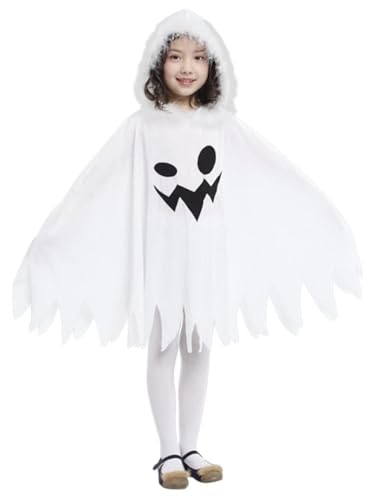 Mystella - Disfraz fantasma blanco para Halloween de 7 a 9 años, disfraz de duende niña Cosplay(120 – 130 cm)