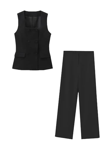 Women's Summer Two Piece Set Square Neck Sleeveless Vest And Mid Waist Pants For Casual Wear Outfit