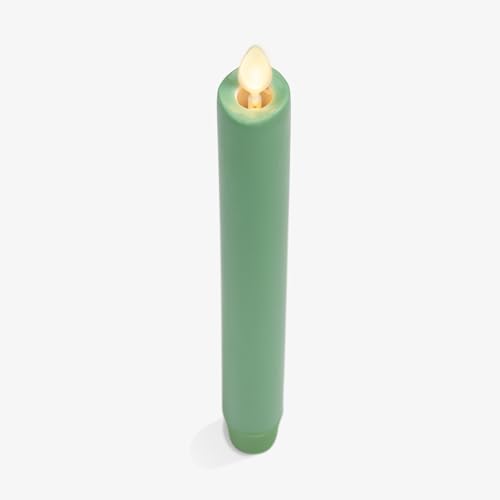 Image of Luminara Flameless Candle Taper (1 inch x 9.5 inch) Melted Top Real Wax Unscented Remote Ready Timer (Vibrant Green)