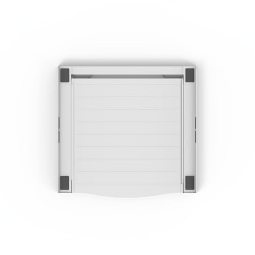 Xavax Zwischenbaurahmen mit Ausziehplatte aus Kunststoff (Verbindungsrahmen für Waschmaschine und Trockner, Zwischenbausatz mit Auszug als Ablage für Wäschekorb, inkl. Zurrgurt) weiß