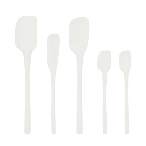 Tovolo Flex Core 5 Piece Silicone Spatula Set Heat Resistant All Silicone Utensils Include Non Stick Spatula Spoonula Jar Scraper, Dishwasher Safe BPA Free Spatulas for Baking Mixing, White