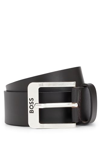 BOSS Men's Logo Silver Metal Buckle Buffalo Leather Belt