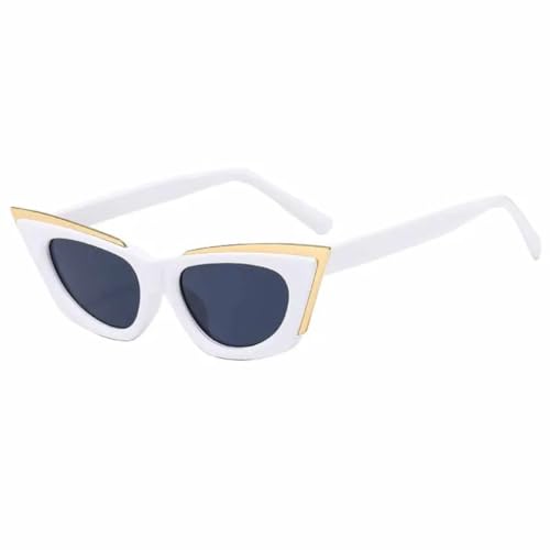 Lunettes de soleil œil de chat punk vintage à petite monture blanche et grise