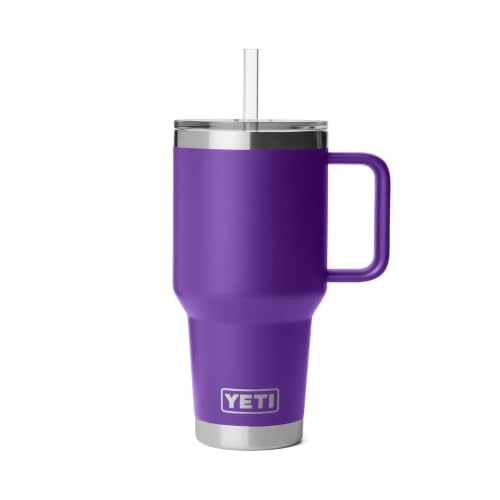 Image of YETI Rambler 35 oz Straw Mug 2.0 - Double-Wall Vacuum Insulation for Cold Beverages - Dishwasher Safe - Cupholder Compatible - Reusable Straw - Comfortable Grip Handle - Travel Mug - Pace Purple