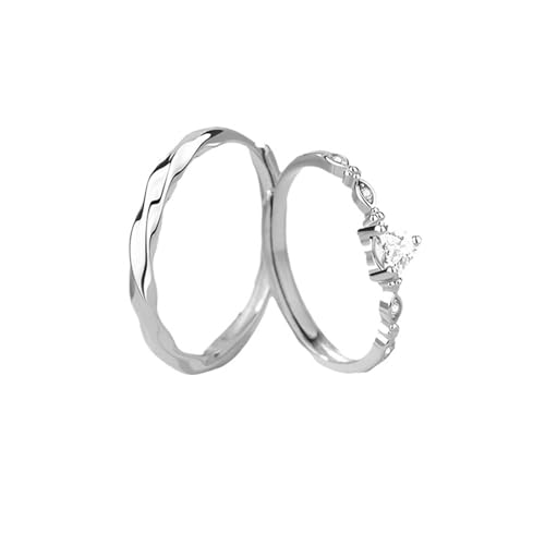 Bague fiançailles réglable en argent 925 avec zircone pour homme et femme