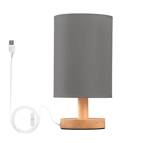 UMIRIKO Dim Gray Bedside Table Lamp for Bedroom Nightstand with USB Port Nightstand Lamp with Round Flaxen Fabric Shade Night Light for Living Room,Dorm, Home Office (Without Bulb)