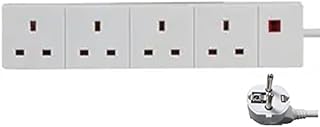 ShaniTech 4 Gang Way Travel Adaptor Extension Lead With Power Light 1M Light Weight for Belgium Denmark Egypt France Germany Euro Europe - Refer to Description for full country list