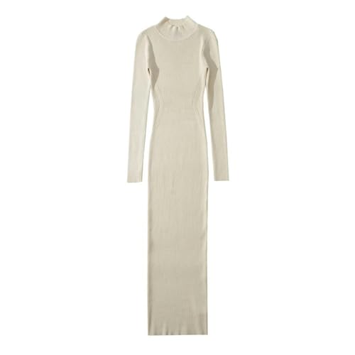Robe tricotée blanc cassé taille unique pour affiner la silhouette