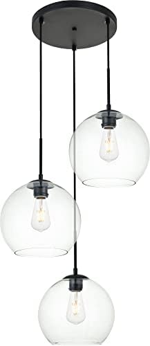 Living District Baxter 3-Light Metal Pendant in Black and Clear