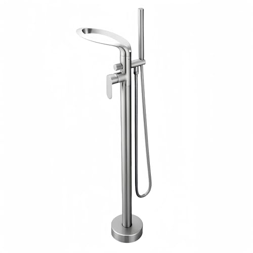 Freestanding Bath Tap Waterfall Bathroom Mixer Tap Bathtub Tap Handheld Shower Head Floor Mounted Brass Black (Chrome-A)