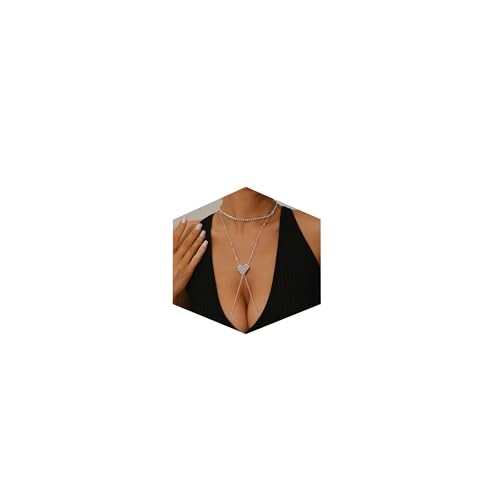 Heart Nipple Clamps with Chain Necklace Choker Non Piercing Fake Nipple Rings Silver Bra Body Chain Jewelry for Women