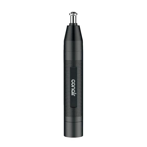 ConairMAN Battery-Powered Ear, Nose, And Eyebrow Trimmer for Men, Patent 360 Bevel Blade, Black/Silver, PG1000L