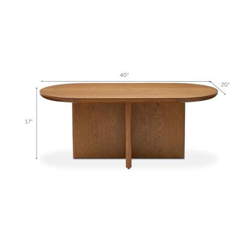 Image of Mango Wood Coffee Table with 2 Stools for Home | Oval Centre Table with Seating Stools | Space Saving Patio Tables with Two Upholstered Puffy Ottoman for (Natural Teak)