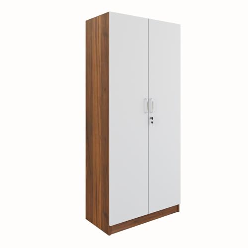 Image of VIKI Wardrobe | Jiufen Wardrobe | Wooden Almirah for 2 Door Wardrobe with 4 Shelves (Brussel Walnut | Frosty White - 40D x 80W x 180.8H) | 1 Year Warranty | Free Assembly