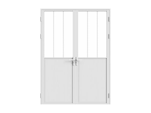 Vente-unique-Bloque de puerta doble reversible en aluminio y vidrio templado estilo taller - 2 x Alt. 204 x An. 83 cm - Blanco - ERMELO