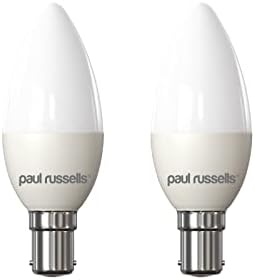 paul russells 6.5W LED Candle Light Small Bayonet Cap B15D, 60w Bulb, 806LM LED Bulbs, 6500K Daylight Lamps, Frosted C35 SBC Energy Saving Chandelier Lightbulbs, Pack of 2