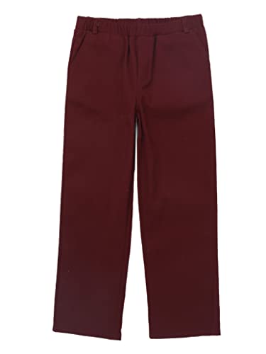Boys Trousers Flat Front School Uniforms Elastic Waist Gentleman Formal Dress Pants for Wedding Birthday Party Burgundy 14 Years
