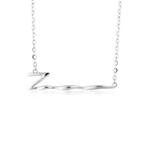 Grewod Collar Mujer Oro Blanco 18K Forma de Z Cadena 45cm, Joyas Collar con Colgante