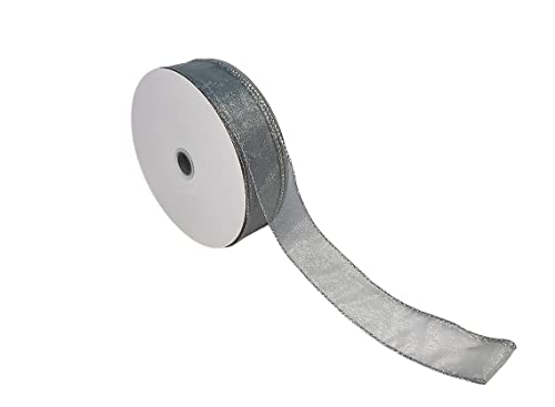 Image of Sheer Silver Metallic Edge Ribbon - 1 1 /2 inch x 50 Yards, Christmas, Wedding, Reception, Anniversary, Centerpiece, Bouquet, Wreath, Swag, Garland, NYE