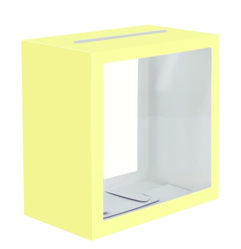 Image of SietDESEO Yellow Card Box for Party with Clear Window Large Gift Card Box Holder for Wedding Reception Birthday Graduation Baby Shower Raffle Ticket Box